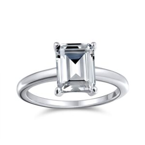 Bling Jewelry Classic Timeless Simple 2.5CT Rectangle Brilliant Emerald Cut AAA CZ Promise Solitaire Engagement Ring For Women Thin Band .925 Sterling Silver