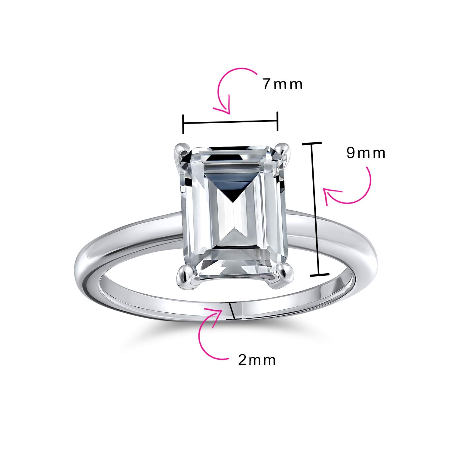 Bling Jewelry Classic Timeless Simple 2.5CT Rectangle Brilliant Emerald Cut AAA CZ Promise Solitaire Engagement Ring For Women Thin Band .925 Sterling Silver