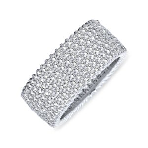 Bling Jewelry Pave Cubic Zirconia 5 Row Wide CZ Wedding Eternity Band Ring For Women For Girlfriend .925 Sterling Silver