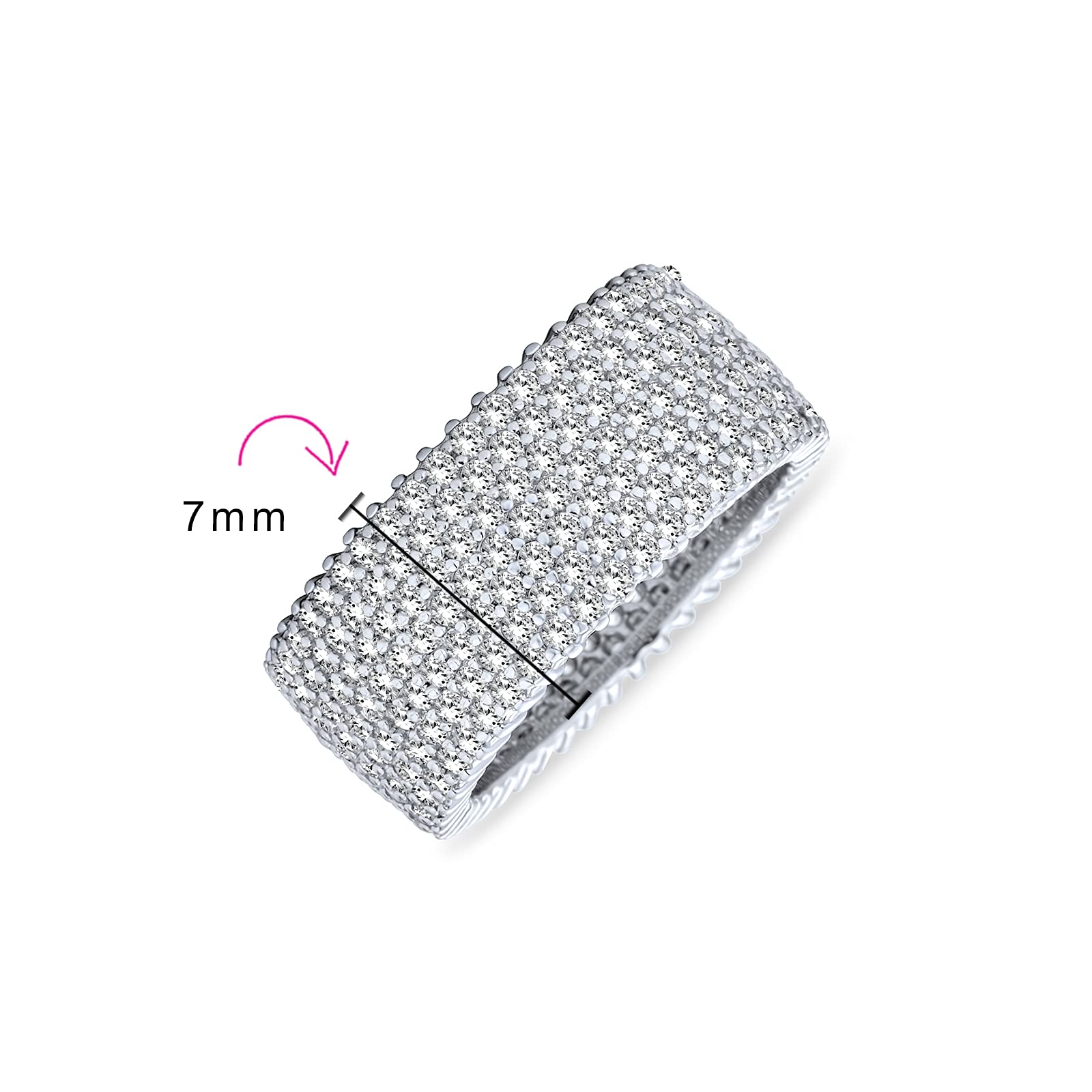 Bling Jewelry Pave Cubic Zirconia 5 Row Wide CZ Wedding Eternity Band Ring For Women For Girlfriend .925 Sterling Silver