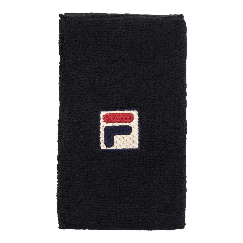 Fila Embroidered Logo Double-Wide Wristbands-Black