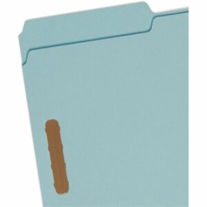 Smead 100% Recycled Pressboard Fastener File Folder, 2 Fasteners, 1/3-Cut Tab, 2" Expansion, Legal Size, Blue, 25 per Box (20001)