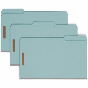 Smead 100% Recycled Pressboard Fastener File Folder, 2 Fasteners, 1/3-Cut Tab, 2" Expansion, Legal Size, Blue, 25 per Box (20001)