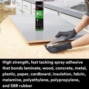 3M Hi-Strength 90 CA Spray Adhesive, Low VOC, Permanent, Bonds Laminate, Wood, Concrete, Metal, Plastic, Clear Glue, Net Wt 19 oz