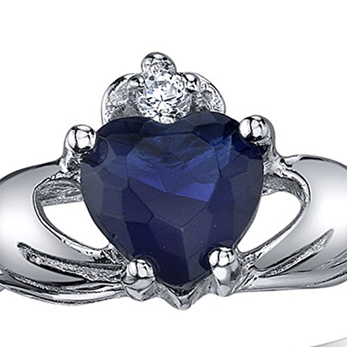 Sterling Silver 925 Irish Claddagh Friendship & Love Simulated Sapphire Blue Heart CZ Cubic Zirconia Ring 5