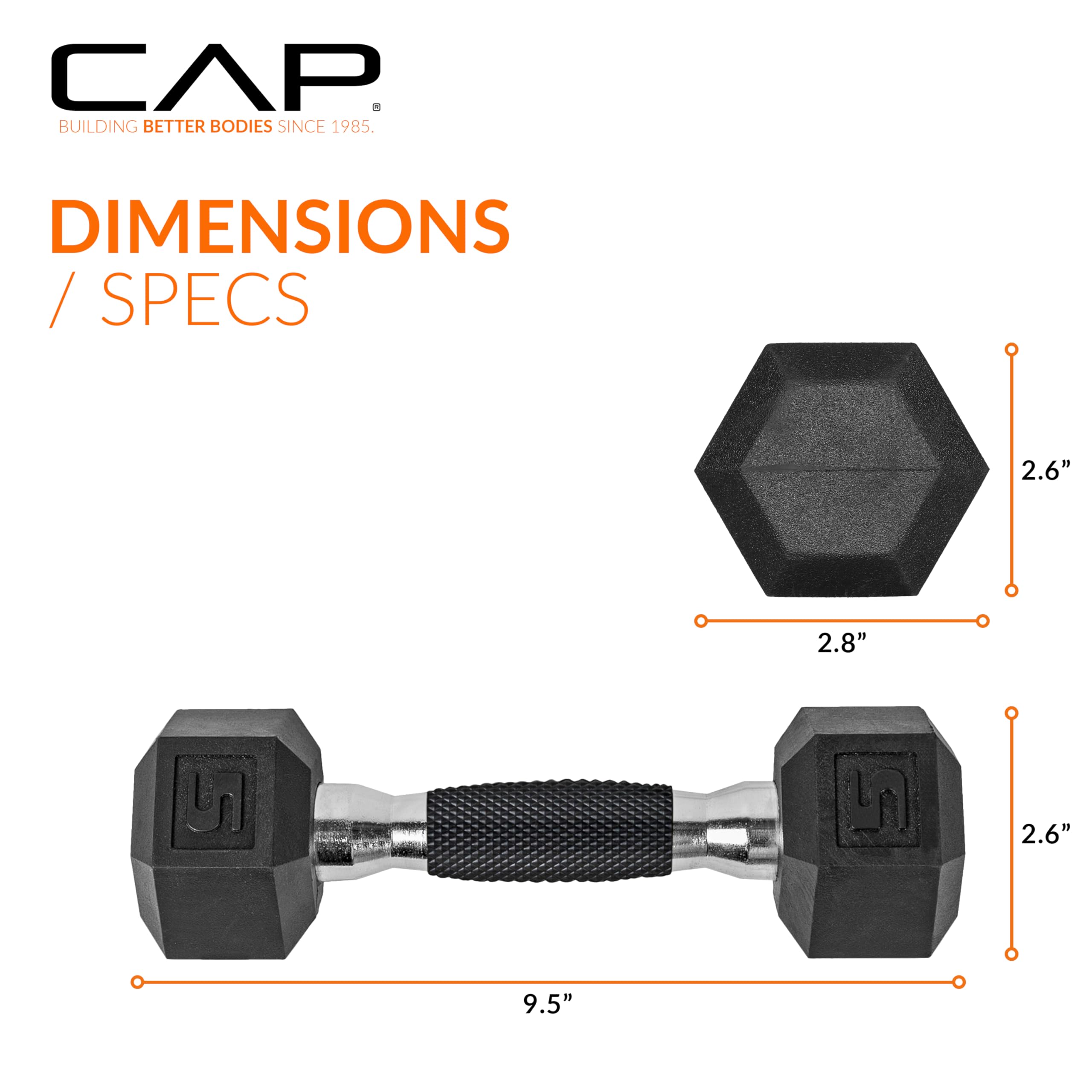 CAP Barbell Coated Dumbbell Weights with Padded Grip, 5-Pound