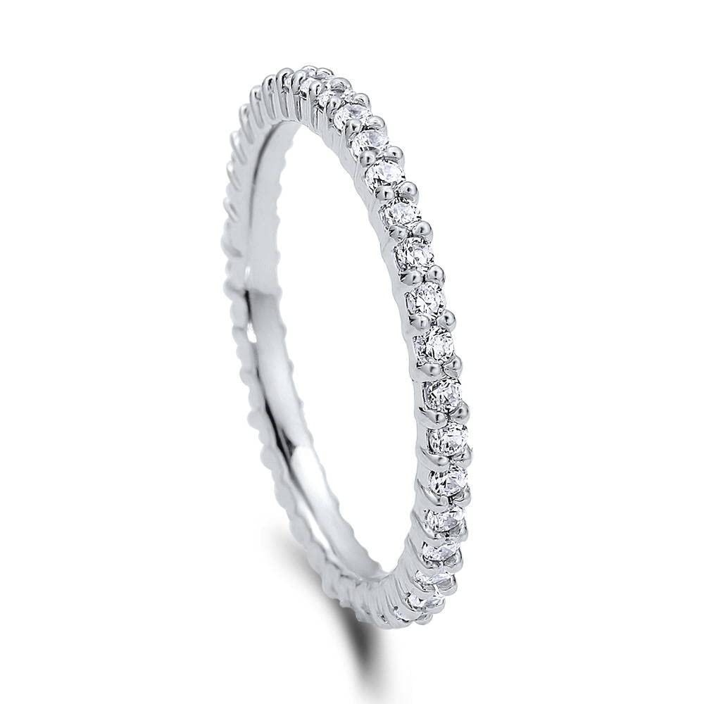 BERRICLE Sterling Silver Wedding Rings Pave Set Cubic Zirconia CZ Eternity Ring for Women, Rhodium Plated Size 7