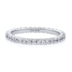 BERRICLE Sterling Silver Wedding Rings Pave Set Cubic Zirconia CZ Eternity Ring for Women, Rhodium Plated Size 7