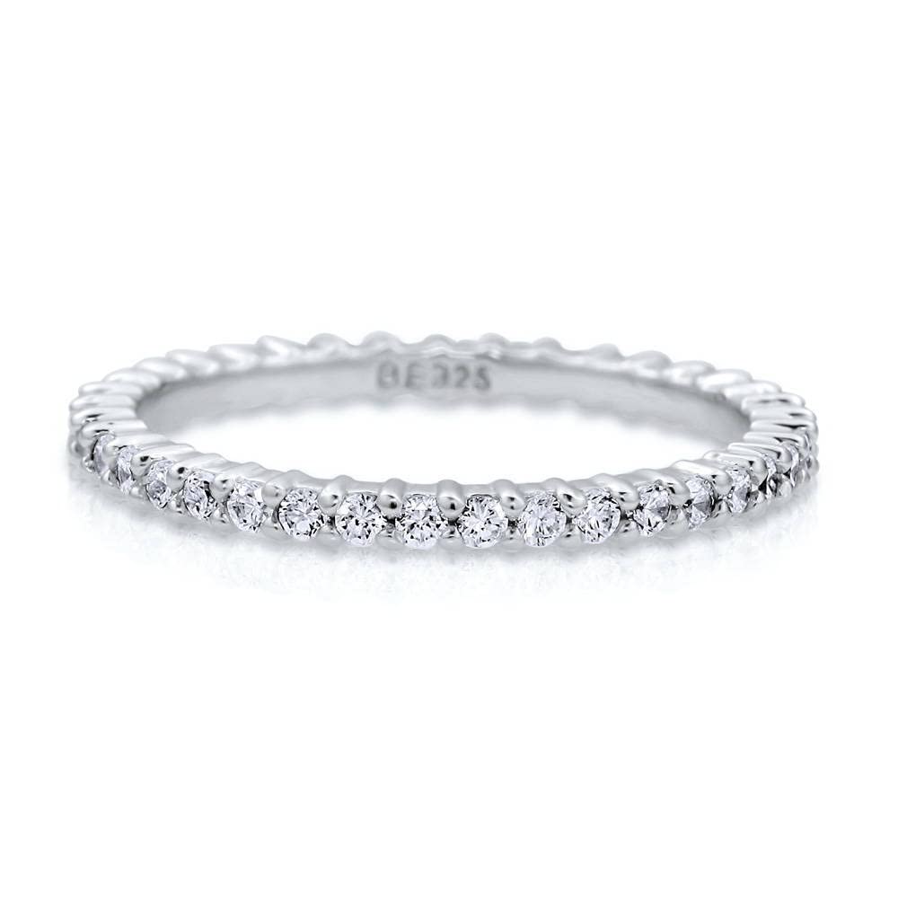 BERRICLE Sterling Silver Wedding Rings Pave Set Cubic Zirconia CZ Eternity Ring for Women, Rhodium Plated Size 7