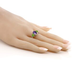 Gem Stone King 925 Sterling Silver Amethyst and Peridot 3-Stone Ring for Women (1.96 Ct Checkerboard, Available in size 5, 6, 7, 8, 9)