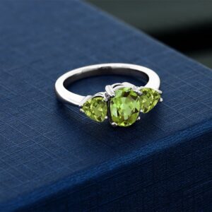 Gem Stone King 925 Sterling Silver Green Peridot 3-Stone Ring for Women (2.11 Cttw, Oval 8X6MM, Gemstone Birthstone, Available in size 5, 6, 7, 8, 9)