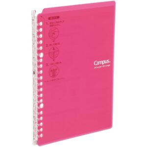 Kokuyo Campus Smart Ring Binder, B5 Pink Binder Notebook Up to 25 Sheets 26 Holes Slim Binder Folder with 10 Extra Campus Sarasara Loose-leaf Paper for Work, Study and Journal, Japan Import(RU-SP700P)