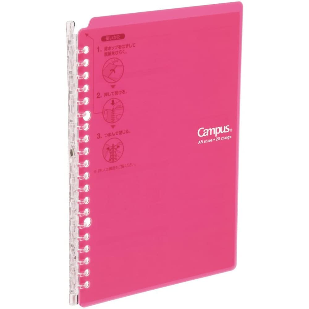 Kokuyo Campus Smart Ring Binder, B5 Pink Binder Notebook Up to 25 Sheets 26 Holes Slim Binder Folder with 10 Extra Campus Sarasara Loose-leaf Paper for Work, Study and Journal, Japan Import(RU-SP700P)