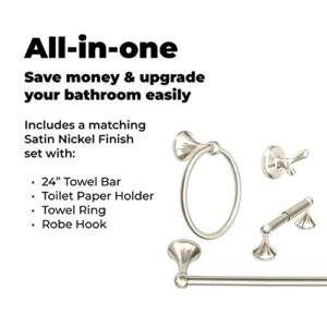 WholesalePlumbing 4-Piece Bathroom Hardware Accessory Set With 24" Towel Bar - Satin Nickel