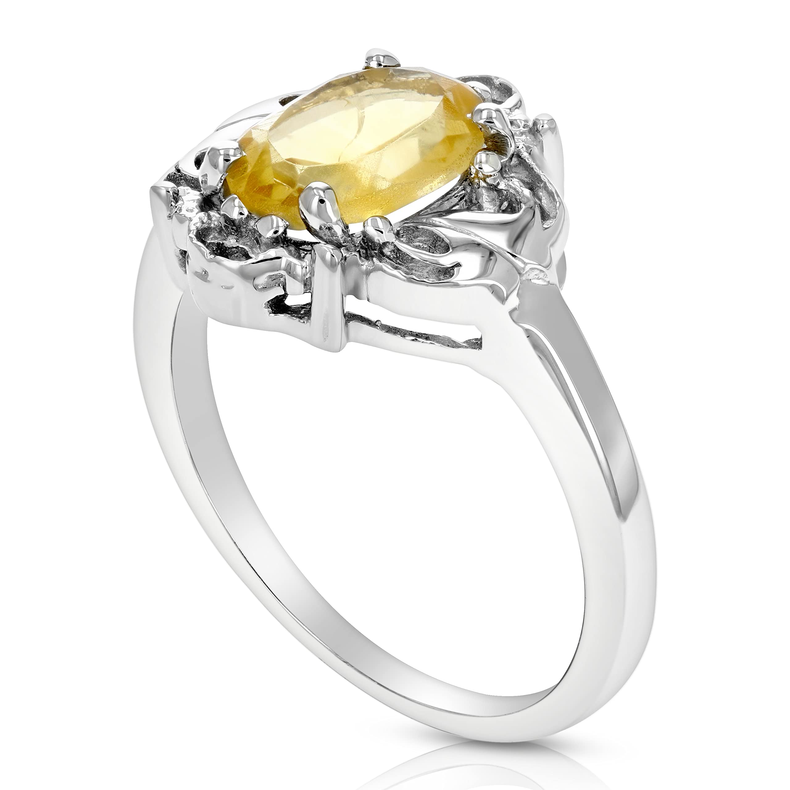 VIR JEWELS 1.60 cttw Citrine Ring .925 Sterling Silver with Rhodium Plating Oval Shape Size 8