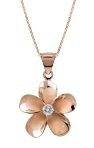 honolulu jewelry company 14k rose gold plated sterling silver cz plumeria flower nature necklace pendant with 18" box chain