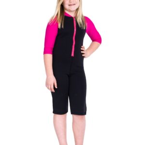 Tuga Girls Shorty 1.5mm Neoprene/Spandex Wetsuit (UPF 50+), Fuchsia, M (9/10 yrs)