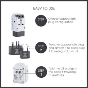 Conair Universal Travel Adapter with USB, European Plug Adapter with Surge Protection, All-in-One Travel Adapter Worldwide