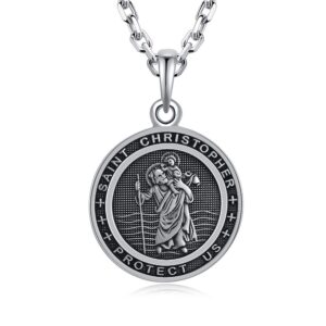 venicebee® saint christopher protect us medal st. christopher protection devotional christian amulet solid 925 sterling silver pendant necklace + velvet pouch, polishing cloth, fine gift box