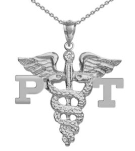 nursingpin - physical therapist pt necklace with diamond in sterling silver - 16in