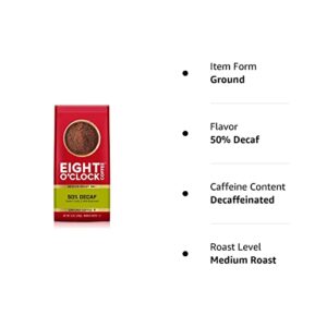 Eight O'Clock Coffee 50% Decaf, 12 Ounce (Pack of 6), Medium Roast Ground Half-Caf Coffee, 100% Arabica, Kosher Certified