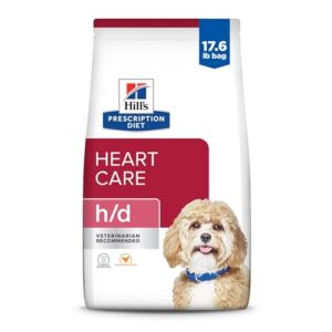 hill's prescription diet h/d heart care chicken flavor dry dog food, veterinary diet, 17.6 lb. bag