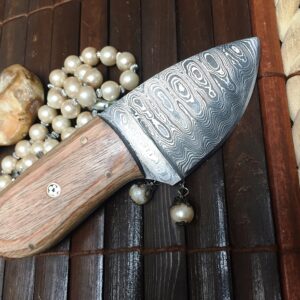 Now Handcrafted Small Hunting Knife - Damascus Steel - Neck Knife