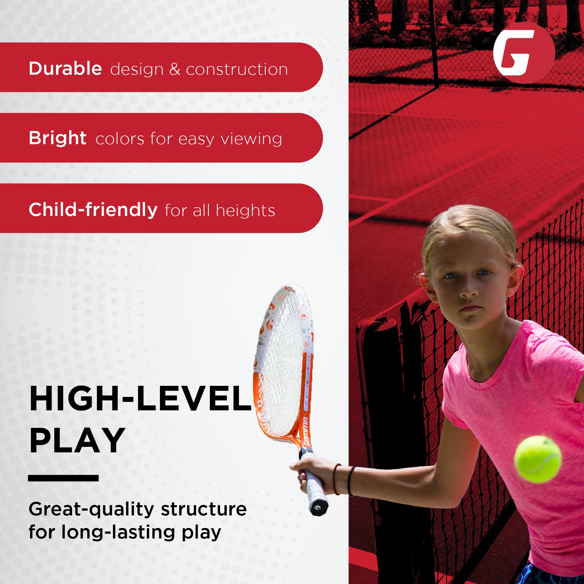 GAMMA Sports Junior Tennis Racquet: Quick Kids 21 Inch Tennis Racket - Prestrung Youth Tennis Racquets for Boys and Girls - 93 Inch Head Size - Red