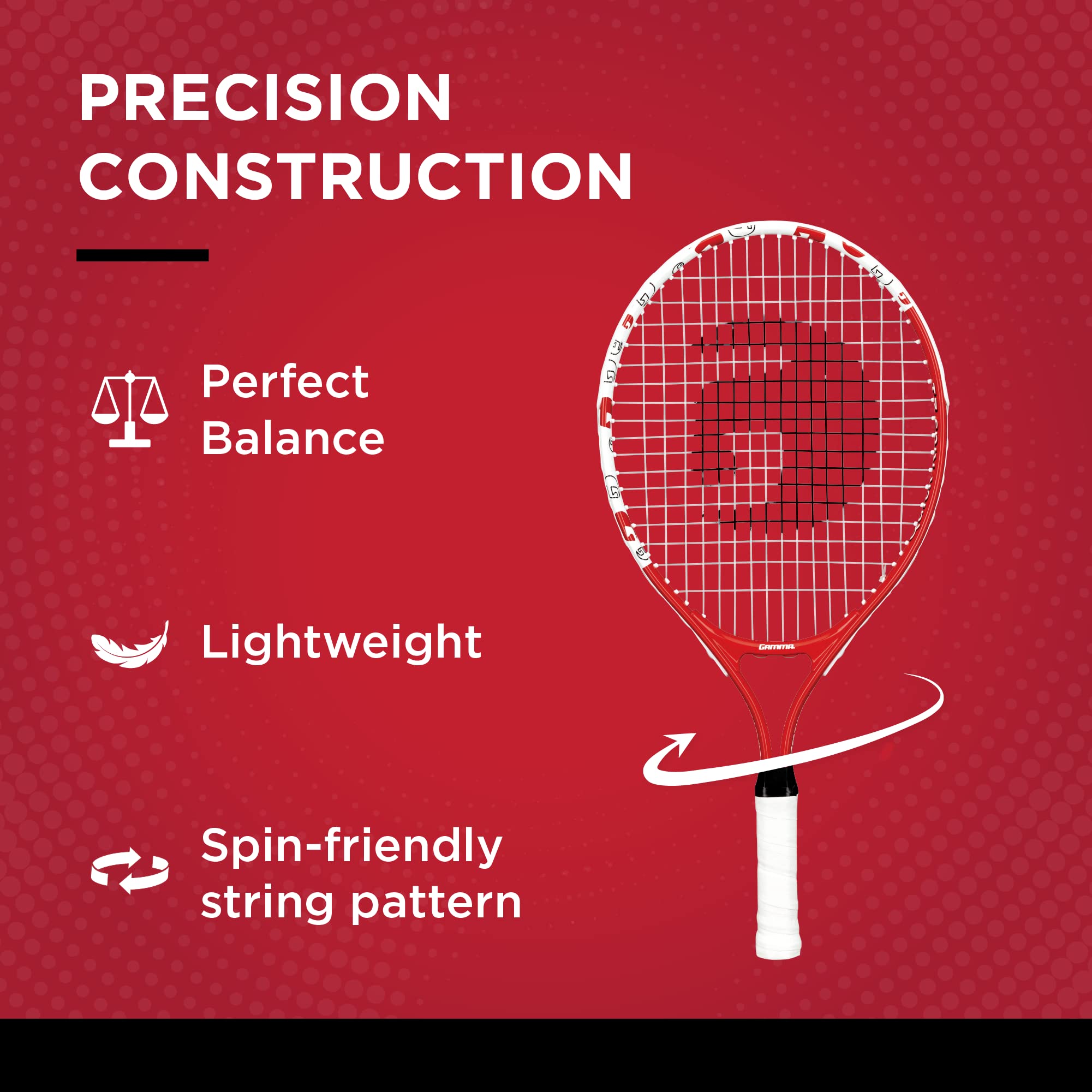 GAMMA Sports Junior Tennis Racquet: Quick Kids 21 Inch Tennis Racket - Prestrung Youth Tennis Racquets for Boys and Girls - 93 Inch Head Size - Red