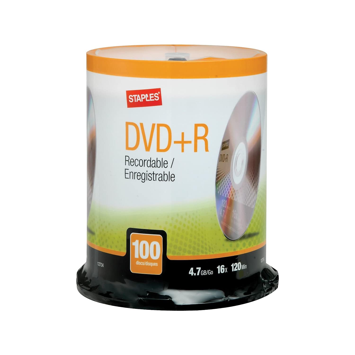 STAPLES 622850 4.7Gb 16X DVD+R Spindle 100/Pack (12734)