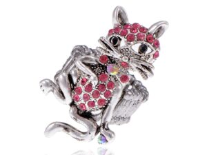 alilang silvery tone shine pink crystal rhinestones cute cat animal adjustable ring