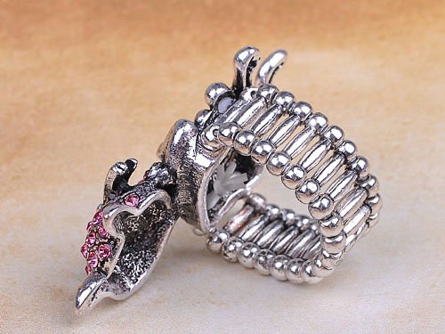 Alilang Silvery Tone Shine Pink Crystal Rhinestones Cute Cat Animal Adjustable Ring