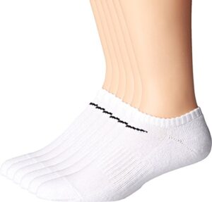 nike unisex performance cushion no-show socks with bag (6 pairs), white/black, medium