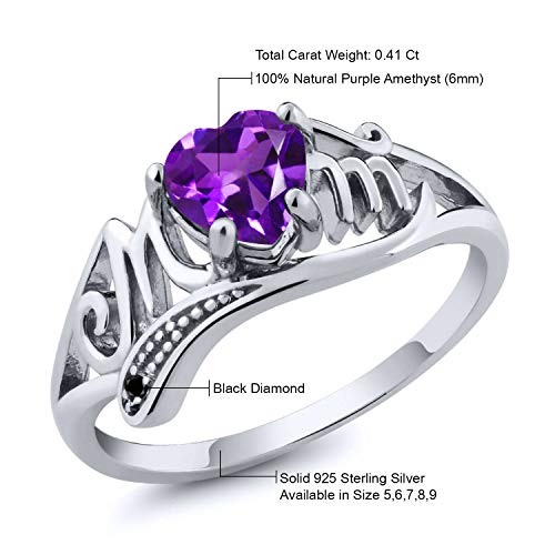 Gem Stone King 925 Sterling Silver 6MM Heart Shape Gemstone Birthstone Mothers Day MOM Ring For Women | Available In Size 5, 6, 7, 8, 9