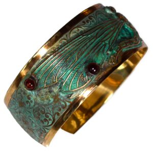 Elaine Coyne Collectible Artwear Dragonfly Cuff Bracelet - USA Made - Genuine Garnet