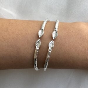 Better Jewelry Leaf Ends Solid .925 Sterling Silver West Indian Bangles (Pair) (MADE IN USA)