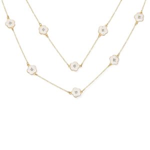 bling jewelry fashion cream off white enamel flower long wrap layer gold plated crystal accent station chain wrap layer clover necklace for women 36 inch