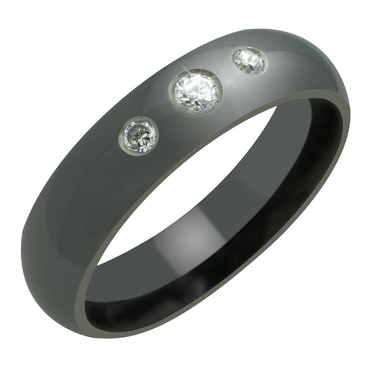 Alain Raphael Fancy Black Titanium Wedding Band With 3 Diamonds 5MM Wide Half Round Comfort Fit