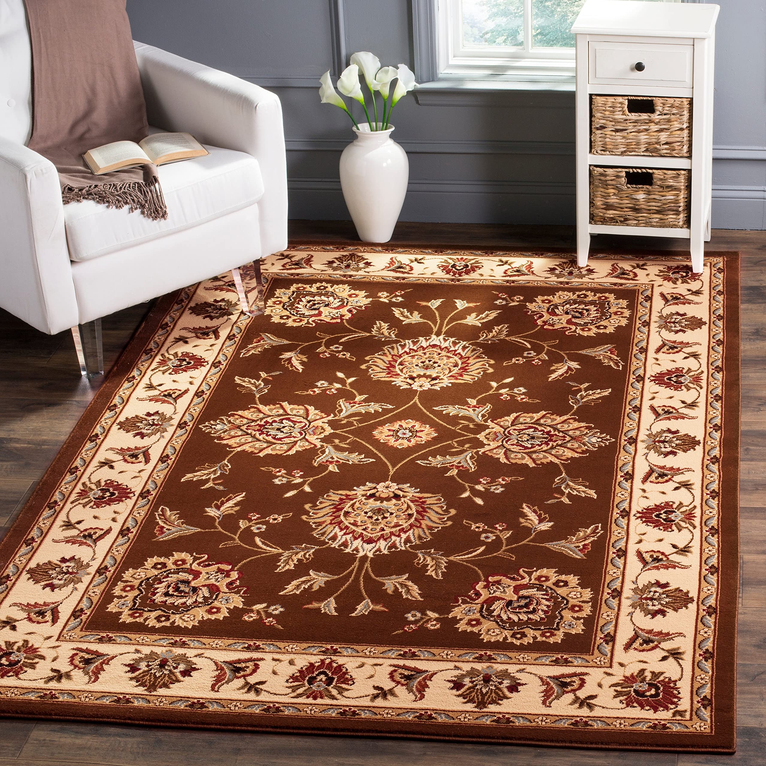 SAFAVIEH Lyndhurst Collection Accent Rug - 3'3" x 5'3", Ivory & Brown, Oriental Design, Non-Shedding & Easy Care, Ideal for High Traffic Areas in Entryway, Living Room, Bedroom (LNH555-1225)