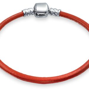 Bling Jewelry Starter Red Genuine Leather Bracelet For Women For Teen Fits European Beads Charm .925 Sterling Silver 7.5 Inch