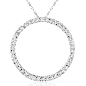 pompeii3 14k white or yellow gold 1 ct t.w. circle natural diamond round-cut pendant with 18" 14k gold chain necklace women's