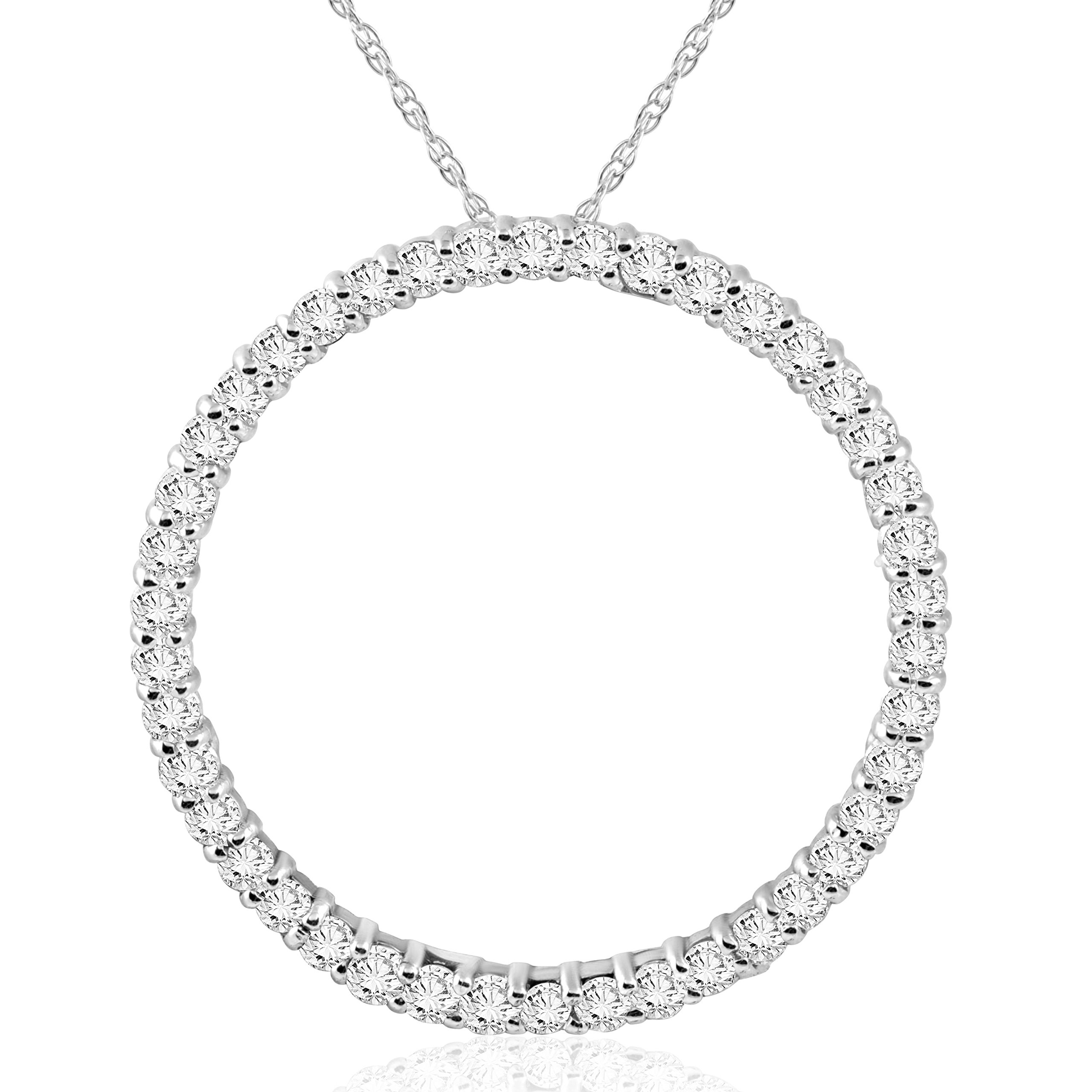 Pompeii3 14k White or Yellow Gold 1 Ct T.W. Circle Natural Diamond Round-Cut Pendant With 18" 14k Gold Chain Necklace Women's