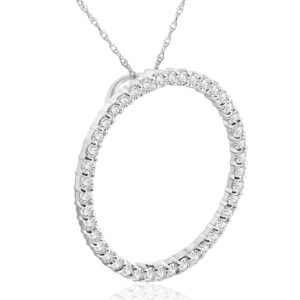 Pompeii3 14k White or Yellow Gold 1 Ct T.W. Circle Natural Diamond Round-Cut Pendant With 18" 14k Gold Chain Necklace Women's