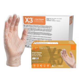 X3 Clear Vinyl Disposable Industrial Gloves, 3 Mil, Latex & Powder-Free, Food-Safe, Non-Sterile, Smooth, Small, Case of 1000