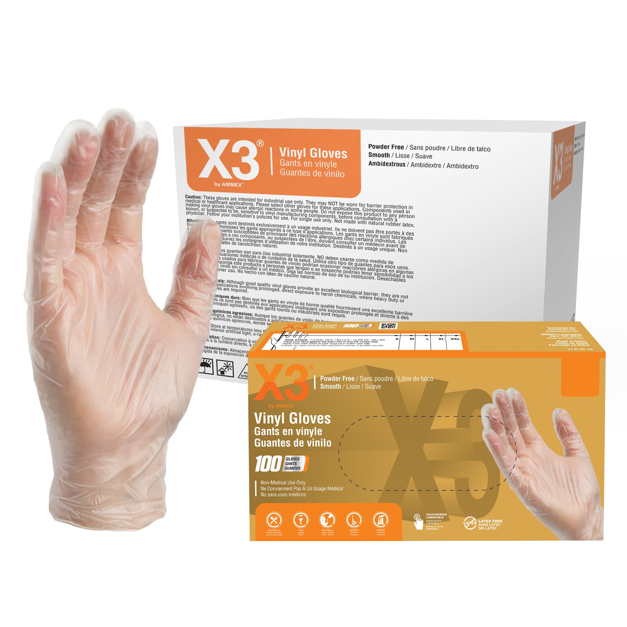 AMMEX GPX3 Industrial Clear Vinyl Gloves, Case of 1000, 3 mil, Size XLarge, Latex Free, Powder Free, Food Safe, Disposable, Non-Sterile, GPX348100