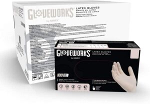 gloveworks industrial ivory latex gloves, case of 1000, 4 mil, size large, powder free, textured, disposable, tlf46100