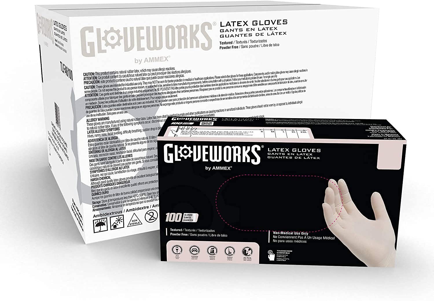 GLOVEWORKS Industrial Ivory Latex Gloves, Case of 1000, 4 Mil, Size Large, Powder Free, Textured, Disposable, TLF46100