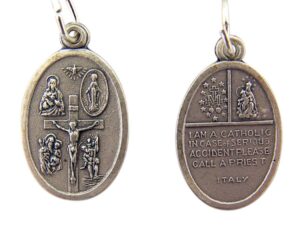 religious gifts silver tone catholic 4-way scapular medal with cross and dove, 1 inch