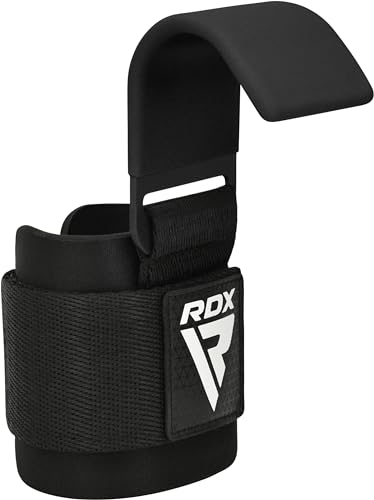 RDX Weight Lifting Hooks Straps Pair, Non-Slip Rubber Coated Grip, 8mm Neoprene Padded Wrist Wrap Support Powerlifting Deadlift Pull Up Fitness Strength Training, Gym Bodybuilding Workout, Men Women