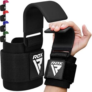 rdx weight lifting hooks straps pair, non-slip rubber coated grip, 8mm neoprene padded wrist wrap support powerlifting deadlift pull up fitness strength training, gym bodybuilding workout, men women